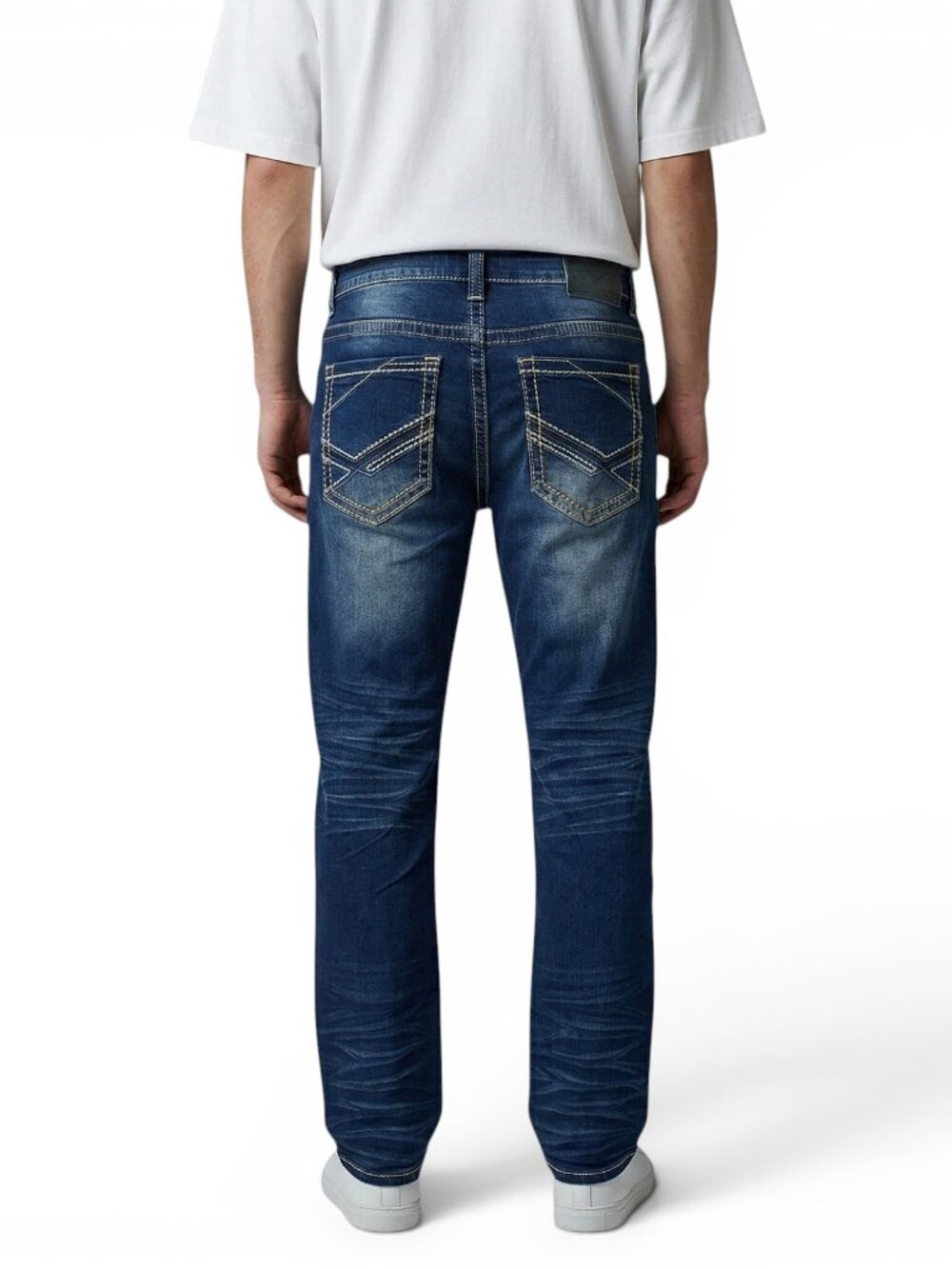 True Luck Men's Bootcut Jeans Size 34x32 Embroidered Stitched Medium Wash BKE